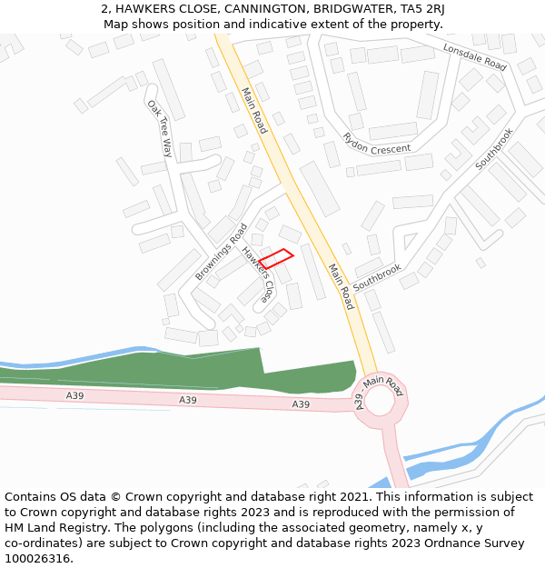 2, HAWKERS CLOSE, CANNINGTON, BRIDGWATER, TA5 2RJ: Location map and indicative extent of plot