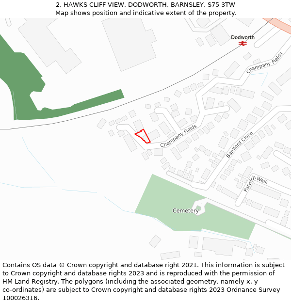 2, HAWKS CLIFF VIEW, DODWORTH, BARNSLEY, S75 3TW: Location map and indicative extent of plot