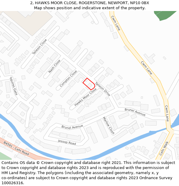2, HAWKS MOOR CLOSE, ROGERSTONE, NEWPORT, NP10 0BX: Location map and indicative extent of plot