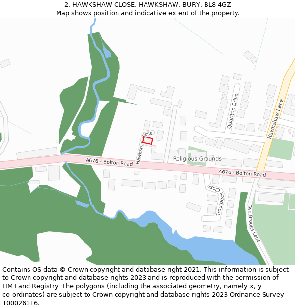 2, HAWKSHAW CLOSE, HAWKSHAW, BURY, BL8 4GZ: Location map and indicative extent of plot