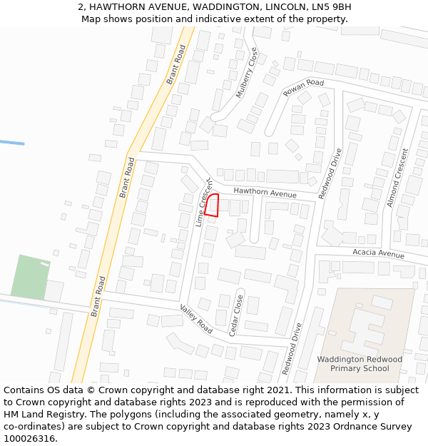 2, HAWTHORN AVENUE, WADDINGTON, LINCOLN, LN5 9BH: Location map and indicative extent of plot