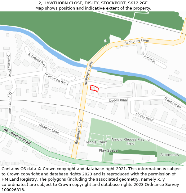 2, HAWTHORN CLOSE, DISLEY, STOCKPORT, SK12 2GE: Location map and indicative extent of plot