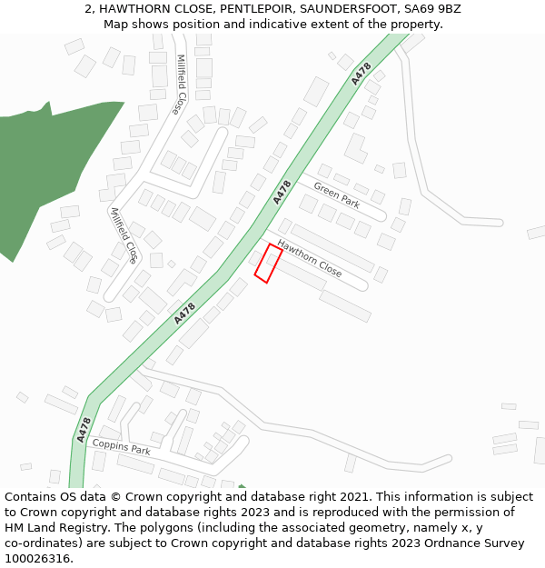 2, HAWTHORN CLOSE, PENTLEPOIR, SAUNDERSFOOT, SA69 9BZ: Location map and indicative extent of plot