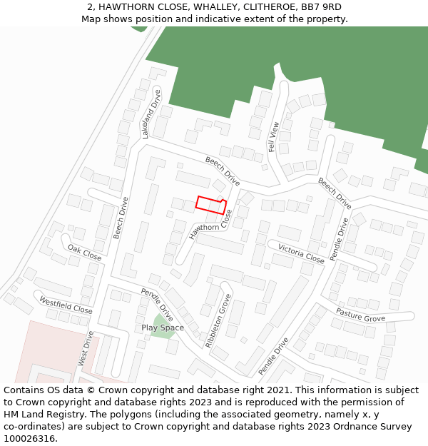 2, HAWTHORN CLOSE, WHALLEY, CLITHEROE, BB7 9RD: Location map and indicative extent of plot