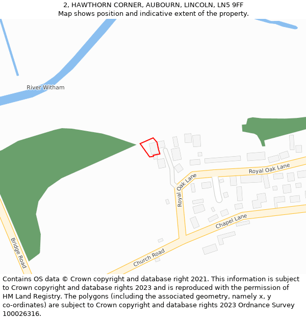 2, HAWTHORN CORNER, AUBOURN, LINCOLN, LN5 9FF: Location map and indicative extent of plot