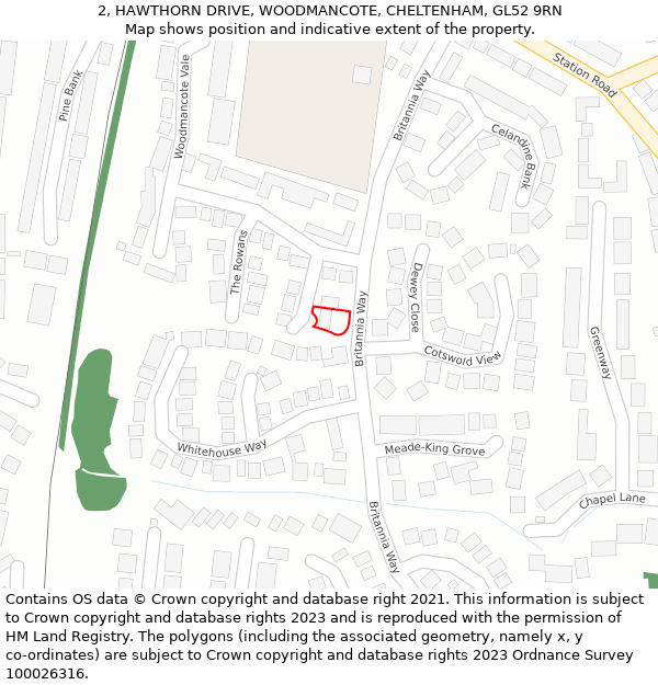 2, HAWTHORN DRIVE, WOODMANCOTE, CHELTENHAM, GL52 9RN: Location map and indicative extent of plot