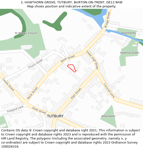 2, HAWTHORN GROVE, TUTBURY, BURTON-ON-TRENT, DE13 9AW: Location map and indicative extent of plot