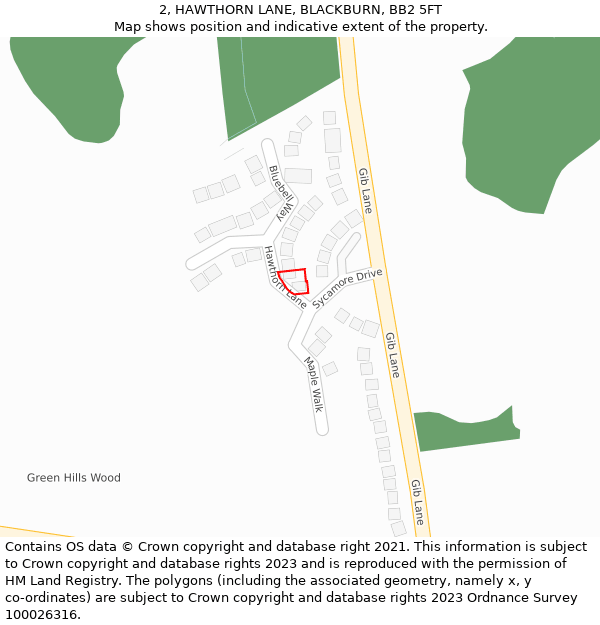 2, HAWTHORN LANE, BLACKBURN, BB2 5FT: Location map and indicative extent of plot
