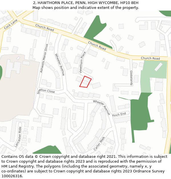 2, HAWTHORN PLACE, PENN, HIGH WYCOMBE, HP10 8EH: Location map and indicative extent of plot