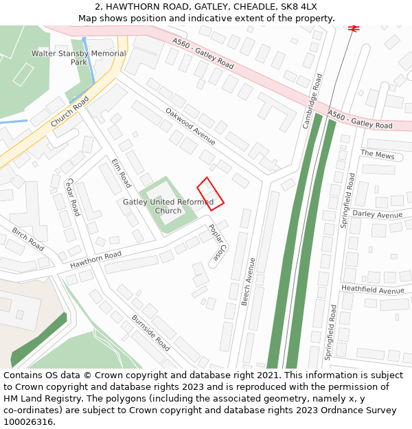 2, HAWTHORN ROAD, GATLEY, CHEADLE, SK8 4LX: Location map and indicative extent of plot