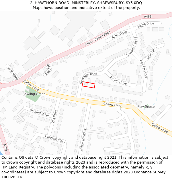 2, HAWTHORN ROAD, MINSTERLEY, SHREWSBURY, SY5 0DQ: Location map and indicative extent of plot