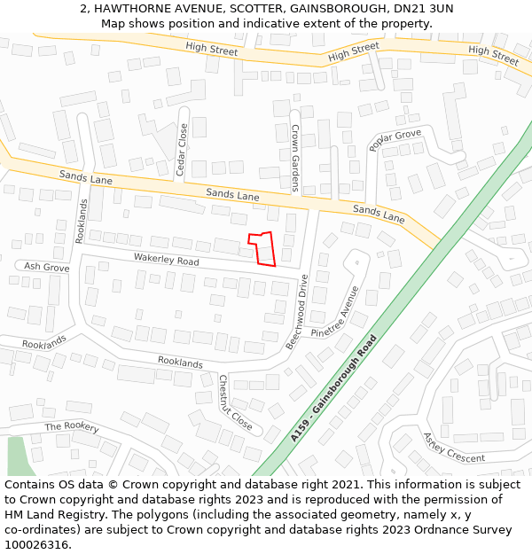 2, HAWTHORNE AVENUE, SCOTTER, GAINSBOROUGH, DN21 3UN: Location map and indicative extent of plot