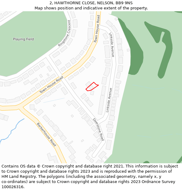 2, HAWTHORNE CLOSE, NELSON, BB9 9NS: Location map and indicative extent of plot