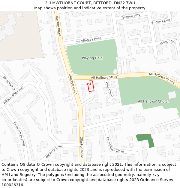 2, HAWTHORNE COURT, RETFORD, DN22 7WH: Location map and indicative extent of plot