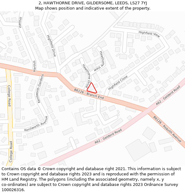 2, HAWTHORNE DRIVE, GILDERSOME, LEEDS, LS27 7YJ: Location map and indicative extent of plot