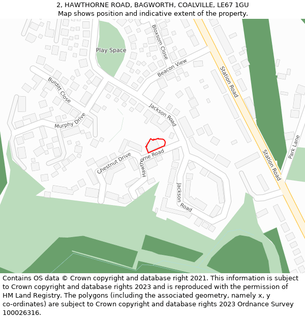 2, HAWTHORNE ROAD, BAGWORTH, COALVILLE, LE67 1GU: Location map and indicative extent of plot