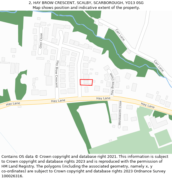2, HAY BROW CRESCENT, SCALBY, SCARBOROUGH, YO13 0SG: Location map and indicative extent of plot