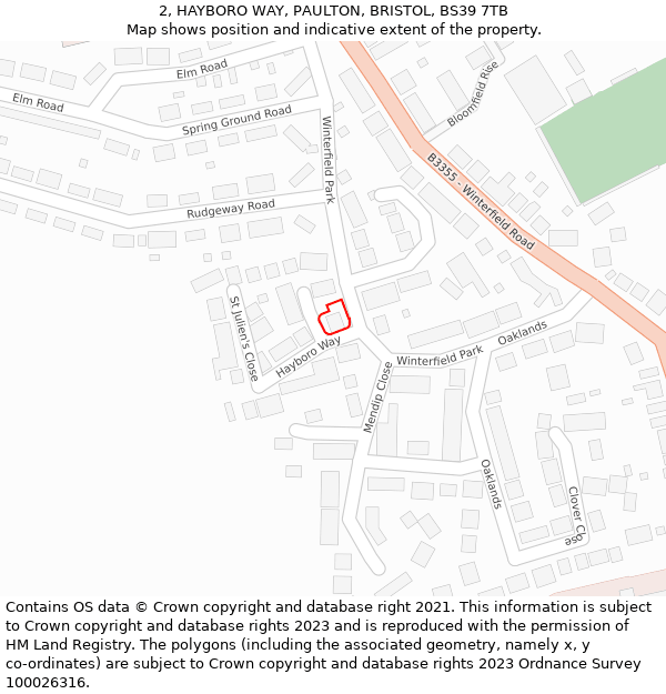 2, HAYBORO WAY, PAULTON, BRISTOL, BS39 7TB: Location map and indicative extent of plot