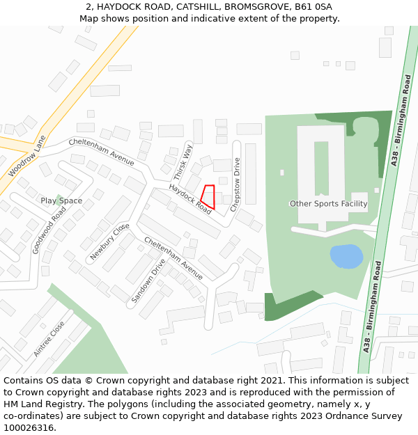 2, HAYDOCK ROAD, CATSHILL, BROMSGROVE, B61 0SA: Location map and indicative extent of plot