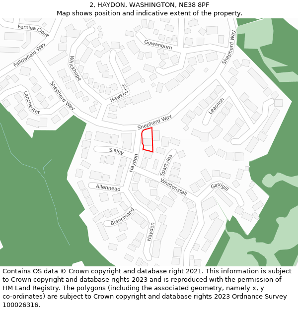 2, HAYDON, WASHINGTON, NE38 8PF: Location map and indicative extent of plot