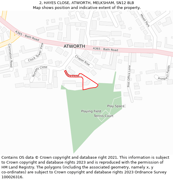 2, HAYES CLOSE, ATWORTH, MELKSHAM, SN12 8LB: Location map and indicative extent of plot