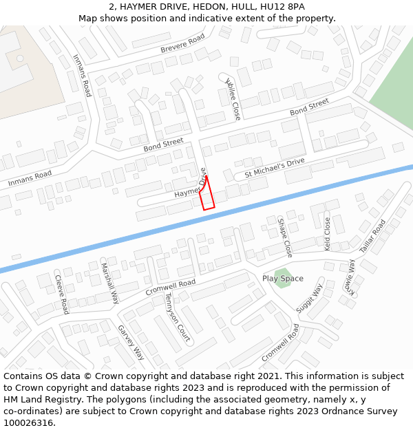 2, HAYMER DRIVE, HEDON, HULL, HU12 8PA: Location map and indicative extent of plot