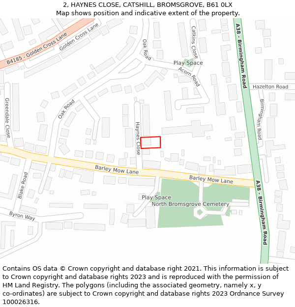 2, HAYNES CLOSE, CATSHILL, BROMSGROVE, B61 0LX: Location map and indicative extent of plot