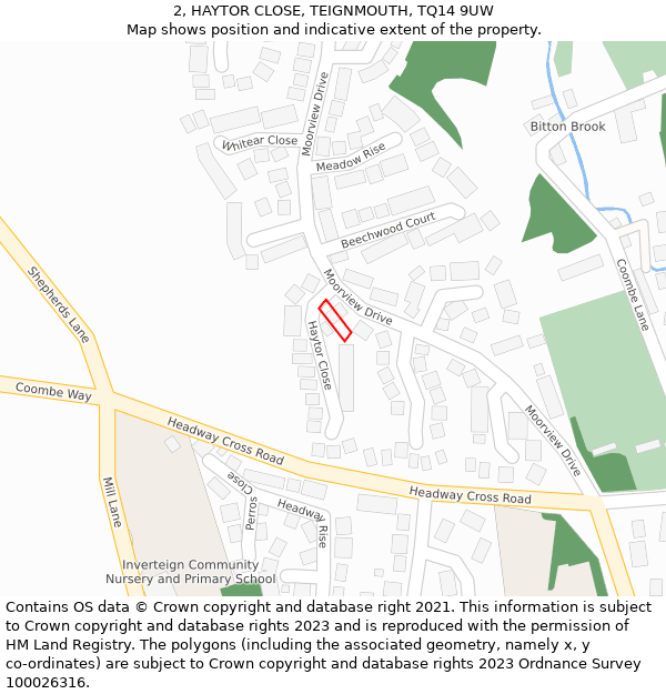 2, HAYTOR CLOSE, TEIGNMOUTH, TQ14 9UW: Location map and indicative extent of plot