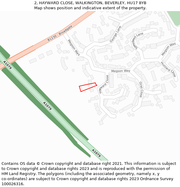 2, HAYWARD CLOSE, WALKINGTON, BEVERLEY, HU17 8YB: Location map and indicative extent of plot