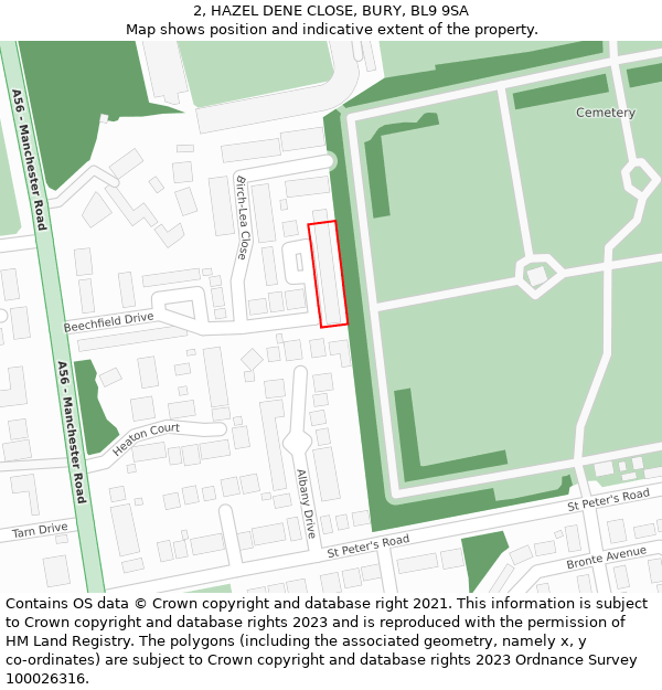 2, HAZEL DENE CLOSE, BURY, BL9 9SA: Location map and indicative extent of plot