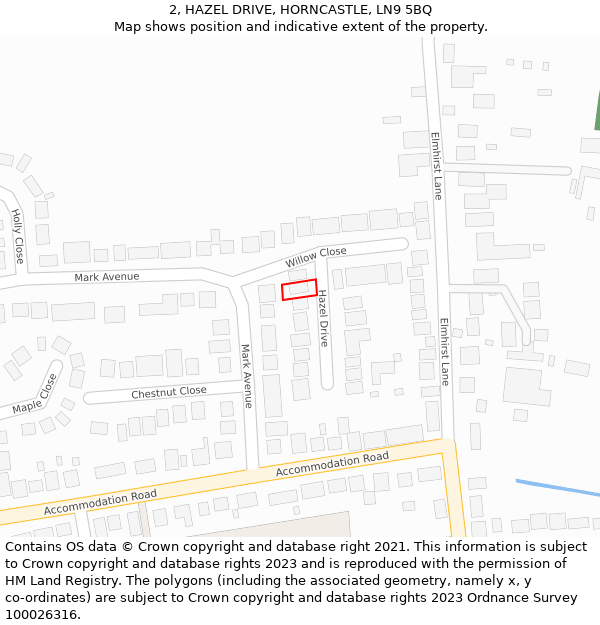 2, HAZEL DRIVE, HORNCASTLE, LN9 5BQ: Location map and indicative extent of plot