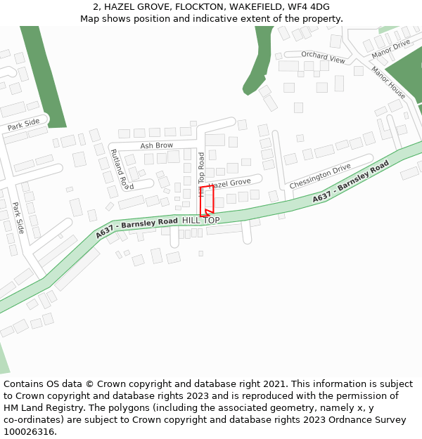 2, HAZEL GROVE, FLOCKTON, WAKEFIELD, WF4 4DG: Location map and indicative extent of plot