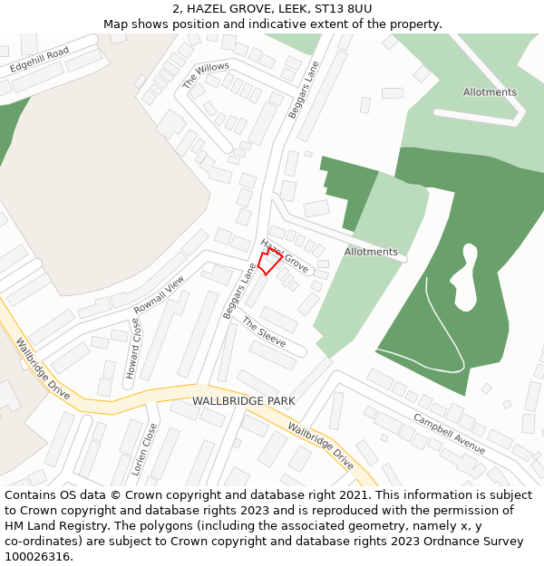 2, HAZEL GROVE, LEEK, ST13 8UU: Location map and indicative extent of plot