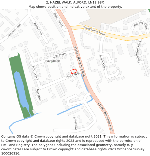 2, HAZEL WALK, ALFORD, LN13 9BX: Location map and indicative extent of plot