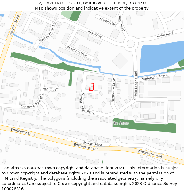 2, HAZELNUT COURT, BARROW, CLITHEROE, BB7 9XU: Location map and indicative extent of plot