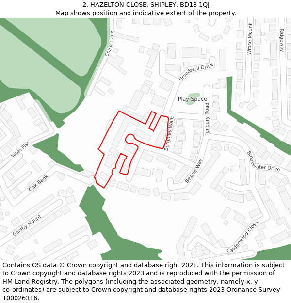 2, HAZELTON CLOSE, SHIPLEY, BD18 1QJ: Location map and indicative extent of plot