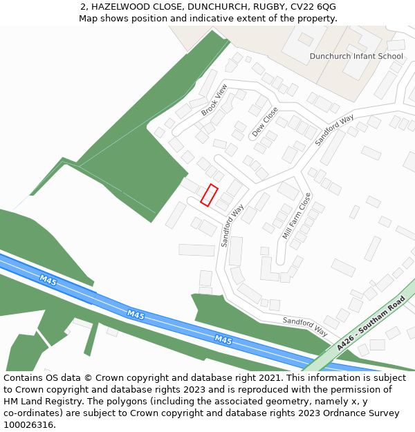 2, HAZELWOOD CLOSE, DUNCHURCH, RUGBY, CV22 6QG: Location map and indicative extent of plot