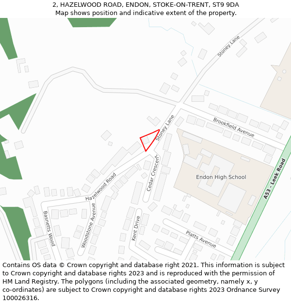 2, HAZELWOOD ROAD, ENDON, STOKE-ON-TRENT, ST9 9DA: Location map and indicative extent of plot