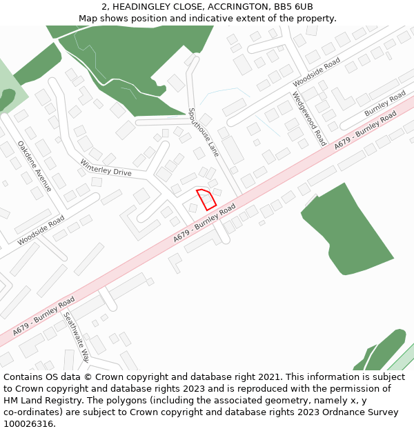 2, HEADINGLEY CLOSE, ACCRINGTON, BB5 6UB: Location map and indicative extent of plot