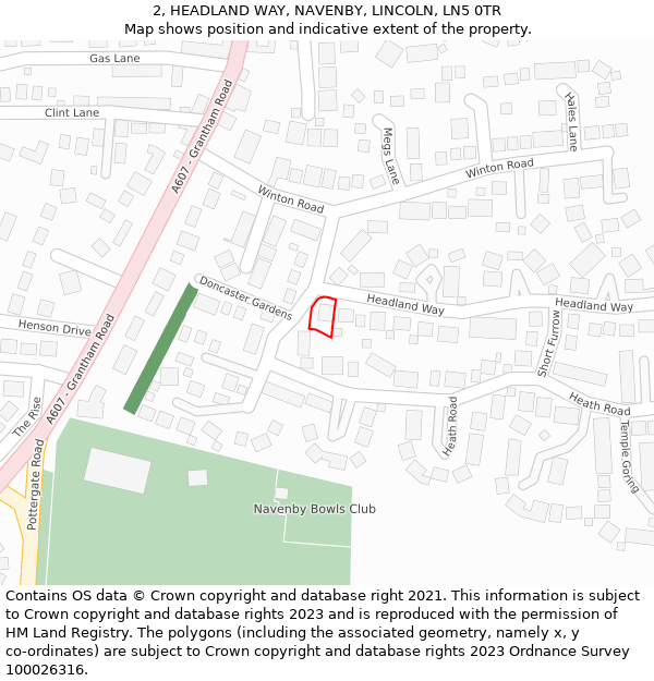 2, HEADLAND WAY, NAVENBY, LINCOLN, LN5 0TR: Location map and indicative extent of plot