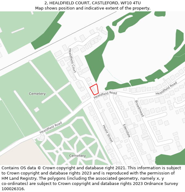 2, HEALDFIELD COURT, CASTLEFORD, WF10 4TU: Location map and indicative extent of plot