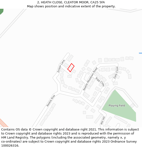 2, HEATH CLOSE, CLEATOR MOOR, CA25 5FA: Location map and indicative extent of plot