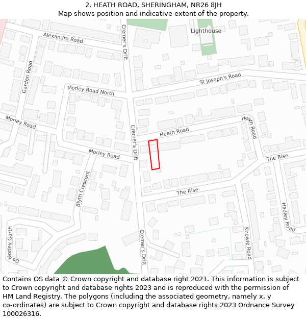 2, HEATH ROAD, SHERINGHAM, NR26 8JH: Location map and indicative extent of plot