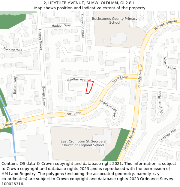 2, HEATHER AVENUE, SHAW, OLDHAM, OL2 8HL: Location map and indicative extent of plot