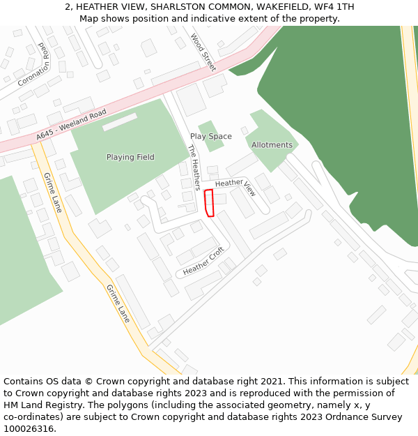 2, HEATHER VIEW, SHARLSTON COMMON, WAKEFIELD, WF4 1TH: Location map and indicative extent of plot