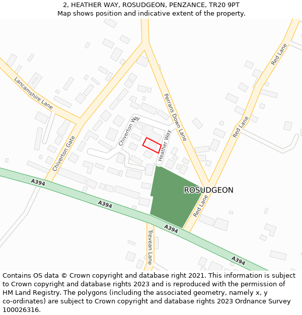 2, HEATHER WAY, ROSUDGEON, PENZANCE, TR20 9PT: Location map and indicative extent of plot