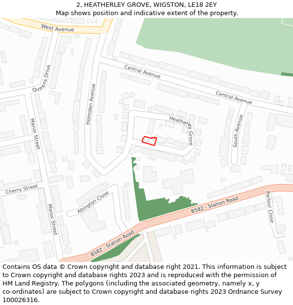 2, HEATHERLEY GROVE, WIGSTON, LE18 2EY: Location map and indicative extent of plot