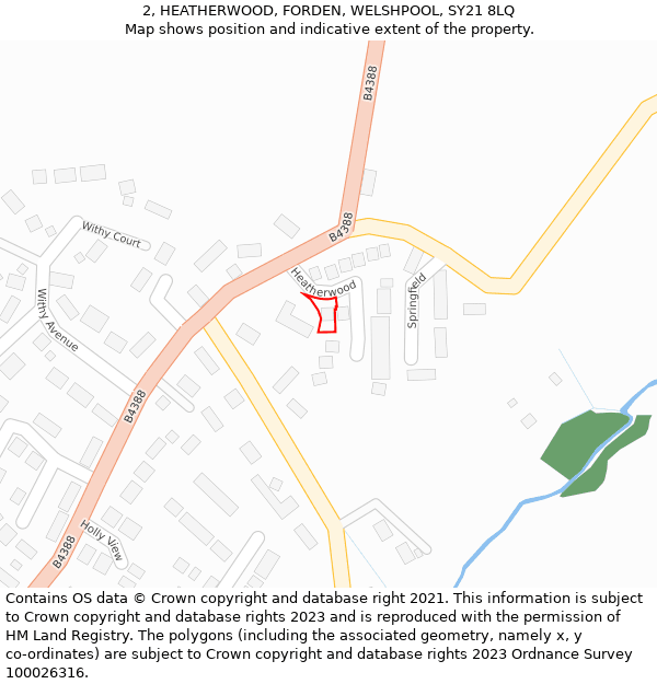 2, HEATHERWOOD, FORDEN, WELSHPOOL, SY21 8LQ: Location map and indicative extent of plot