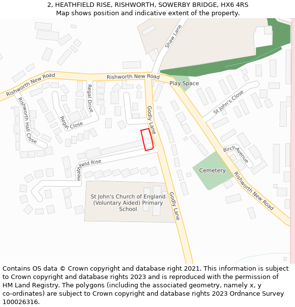 2, HEATHFIELD RISE, RISHWORTH, SOWERBY BRIDGE, HX6 4RS: Location map and indicative extent of plot