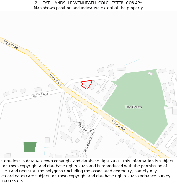 2, HEATHLANDS, LEAVENHEATH, COLCHESTER, CO6 4PY: Location map and indicative extent of plot